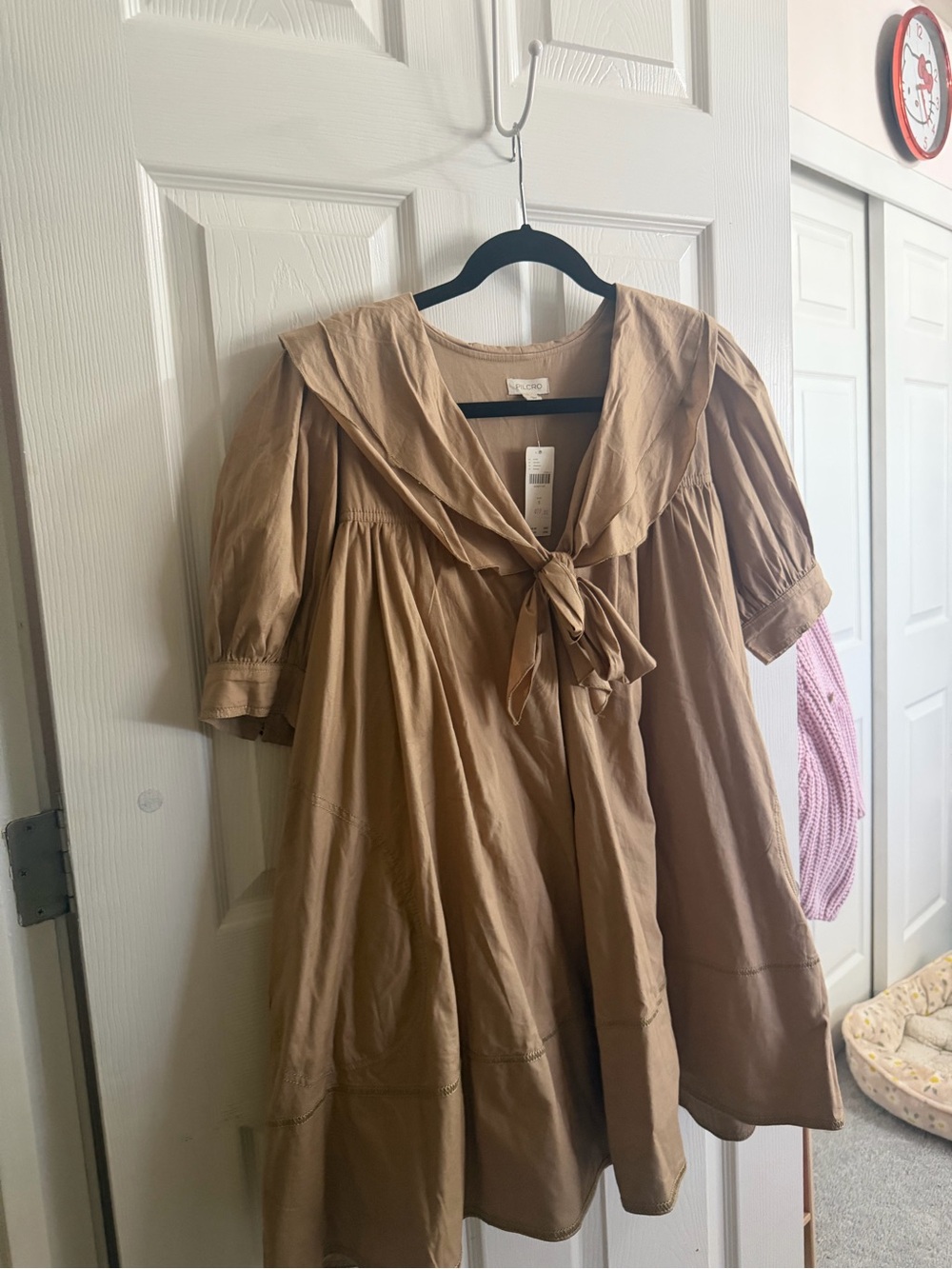 New Pilcro Tan Sailor-Collar Dress with Front Tie
